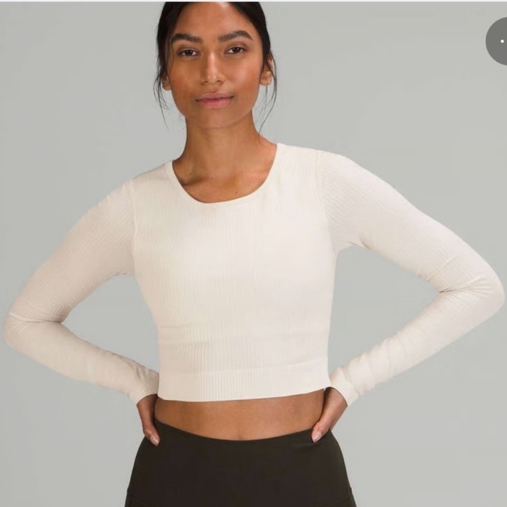 Lululemon ebb to street long sleeve in natural ivory size 6